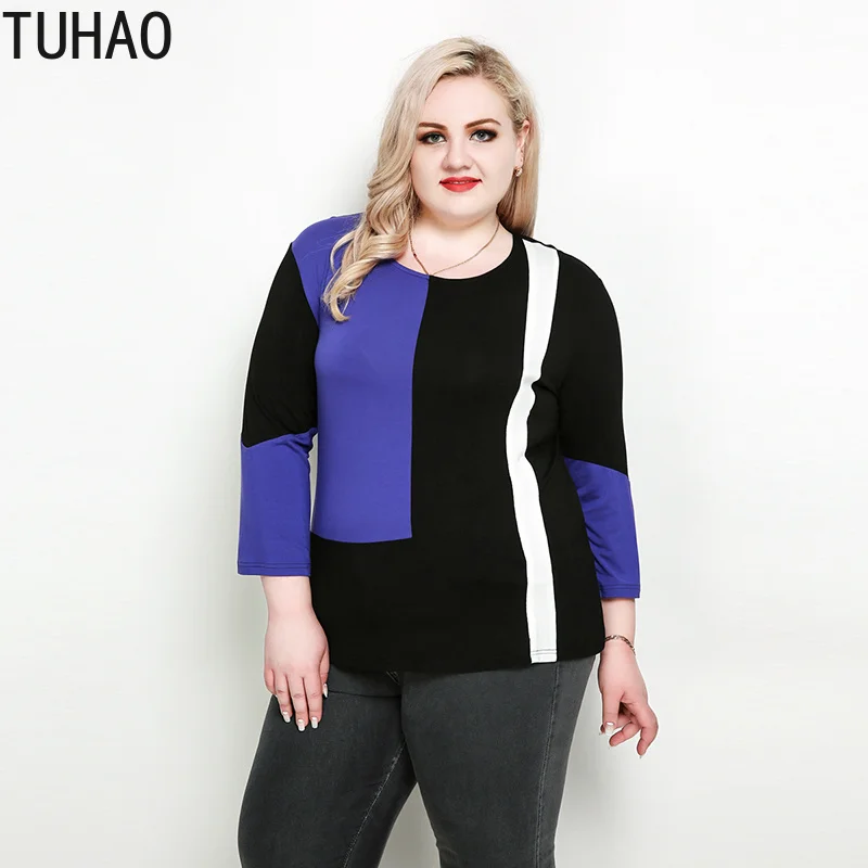 

TUHAO Plus Size 7XL 6XL 5XL Blouse Women 2019 Casual Patchwork Blouses Shirt Office Lady Blouses Basic Tops Tee Blusas 3XL RL