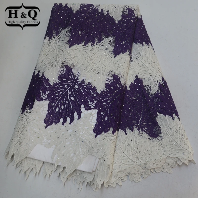 

Popular high quality Embroidery water soluble lace with stones African cord lace fabric Nigerian style for Evening party dress