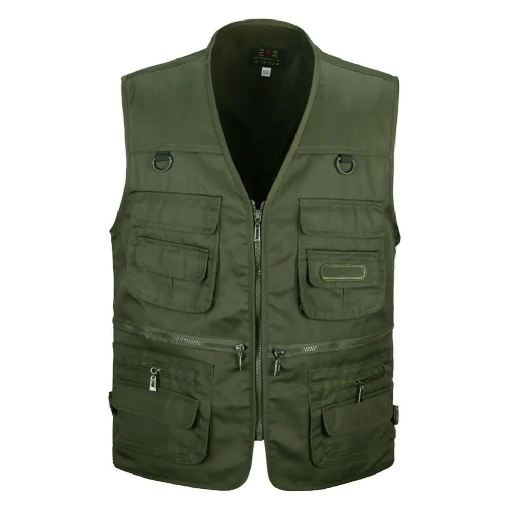 Men's Safari Vest Multi Pockets Work Zipper Vest Loose Casual Outerwear