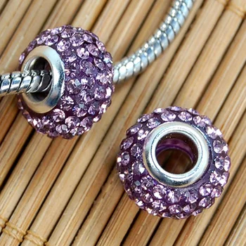 

50PCS/lot 10*14mm Big Hole Light Amethyst color Crystal Rhinestones Charm European Beads Spacer Finding Fit Charm Bracelets
