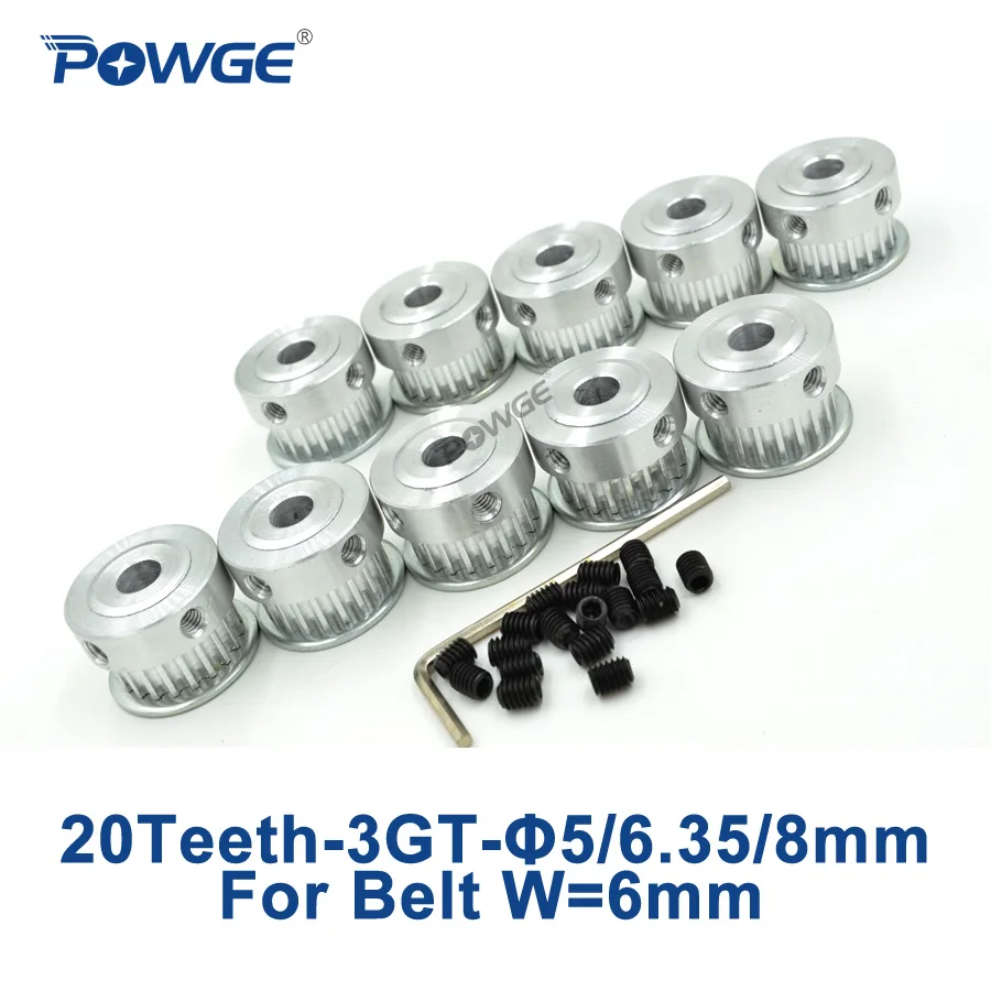 

POWGE 10pcs 3GT Timing Pulley 20 Teeth Bore 5/6.35/8mm for width 6mm GT3 3MGT 3GT Synchronous Belt Small backlash 20T 20Teeth