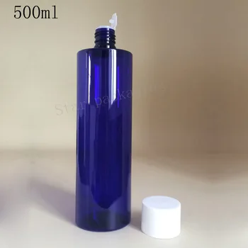 

10pcs/lot 500ml blue empty lotion PET plastic round bottles with screw lid,shampoo PET cosmetic container,blue bottles