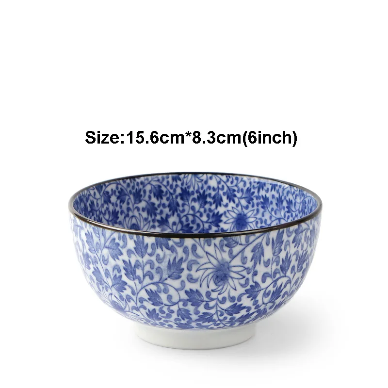 6 дюймов ручная роспись Винтаж синий и белая фарфоровая посуда японский Стиль Керамика для супа лапши чаша фруктовый салат большой чаши - Цвет: E