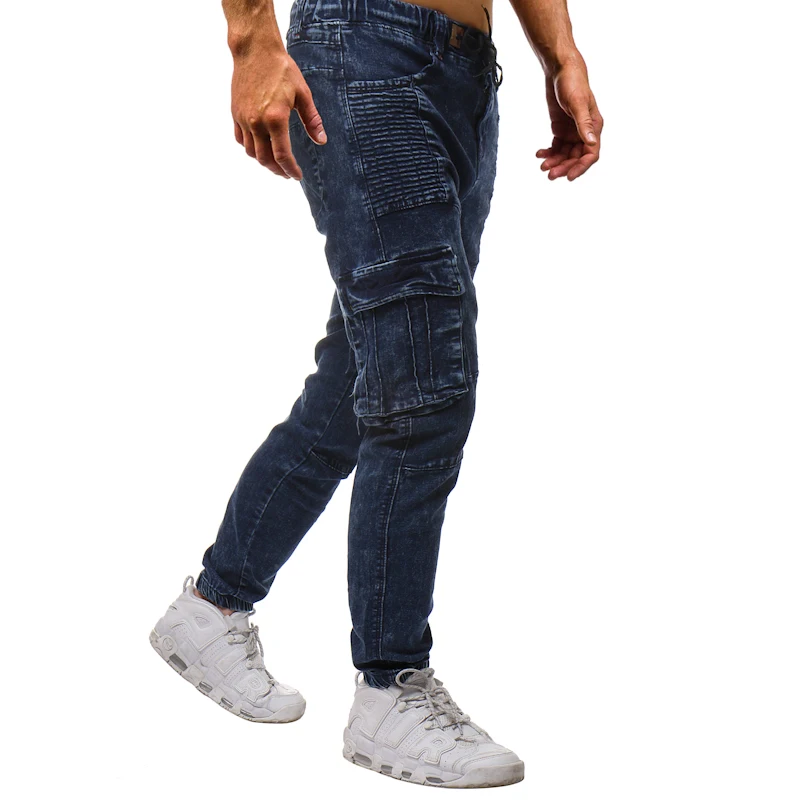 Для мужчин модные эластичные морщин боковой карман хлопок Чистый цвет Однотонные джинсы на осень-зиму облегающие мотоциклетные