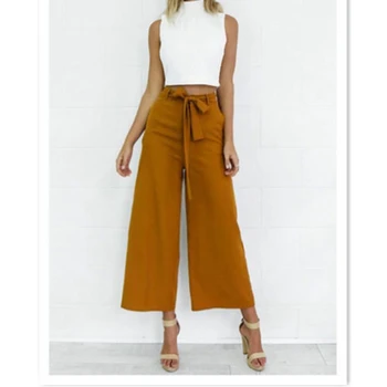 

Women OL Loose Stretch High Waist Wide Leg Long Pants Palazzo Trousers