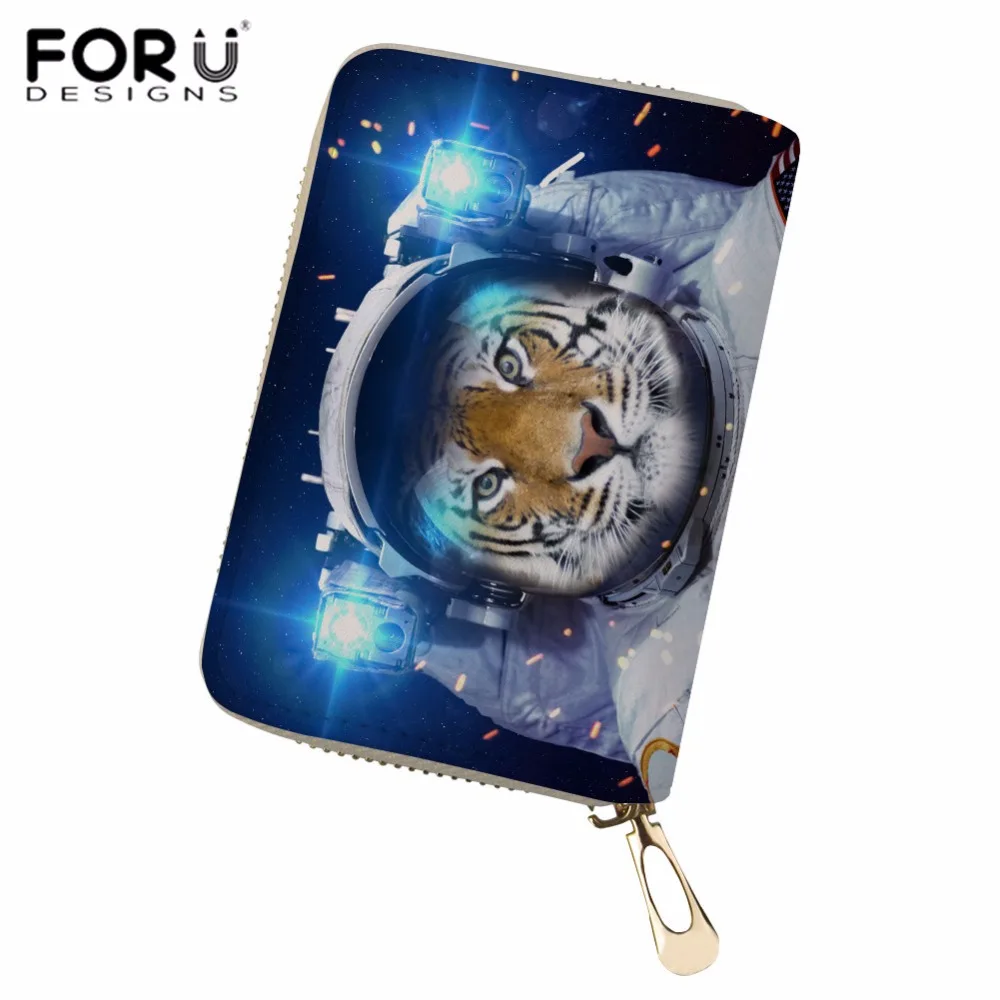 

FORUDESIGNS Women ID Card Holder Tiger 3D Print Credit Card Holder Ladies Zipper PU Bank Card Holders Animal Pattern Card Case