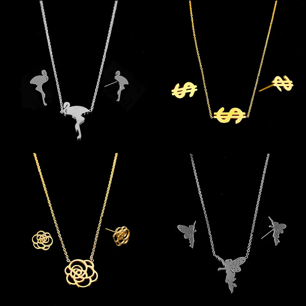 

stainless steel jewelry accessories sets elf scissors unicorn stud earrings 2018 silver chain choker necklace women brincos
