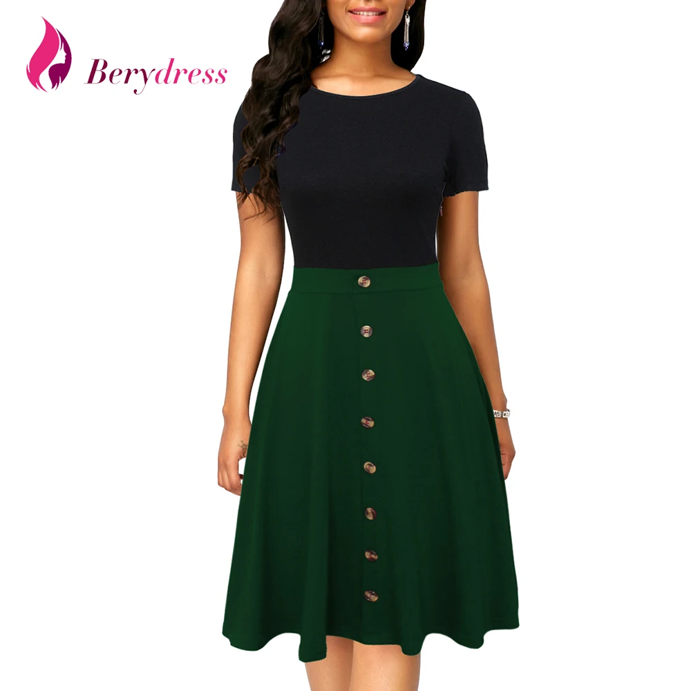 Женское платье с О-образным вырезом Berydress черное/Бордовое до колена коротким