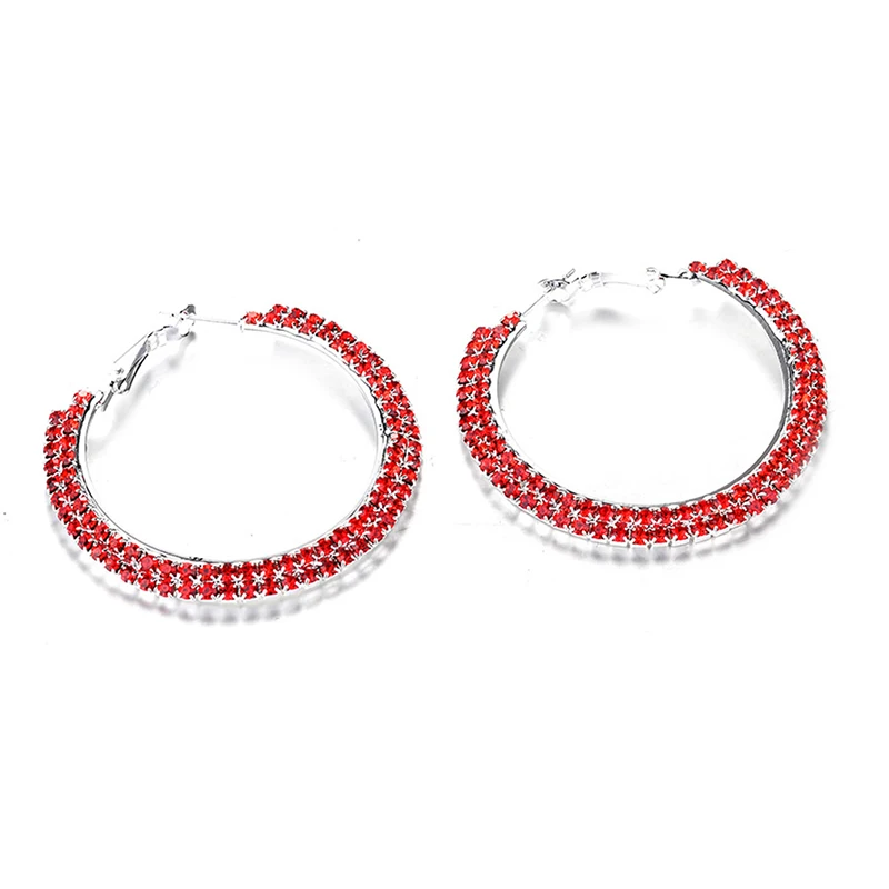 Модные хрустальные стразы, роскошные большие круглые серьги с двумя рядами кристаллов, женские серьги - Окраска металла: Red