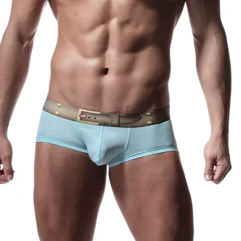 

AIIOU Sexy Underwear Men Cotton Boxer Shorts Funny Belt Pattern Panties Low Waist U Convex Pouch Comfortable Men Boxer Underwear