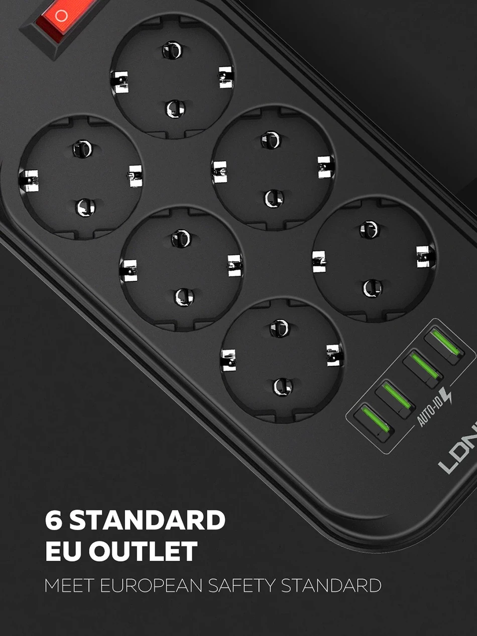 Tomada de Parede Cabo de Carga Tomada de Mesa Plug Cabo Extensão Preto 6 ac Tomada 4usb Carregador Adaptador 3.4a Forphone 2 m Usb ue 23 cabo extensão preto 6 ac tomada 4usb