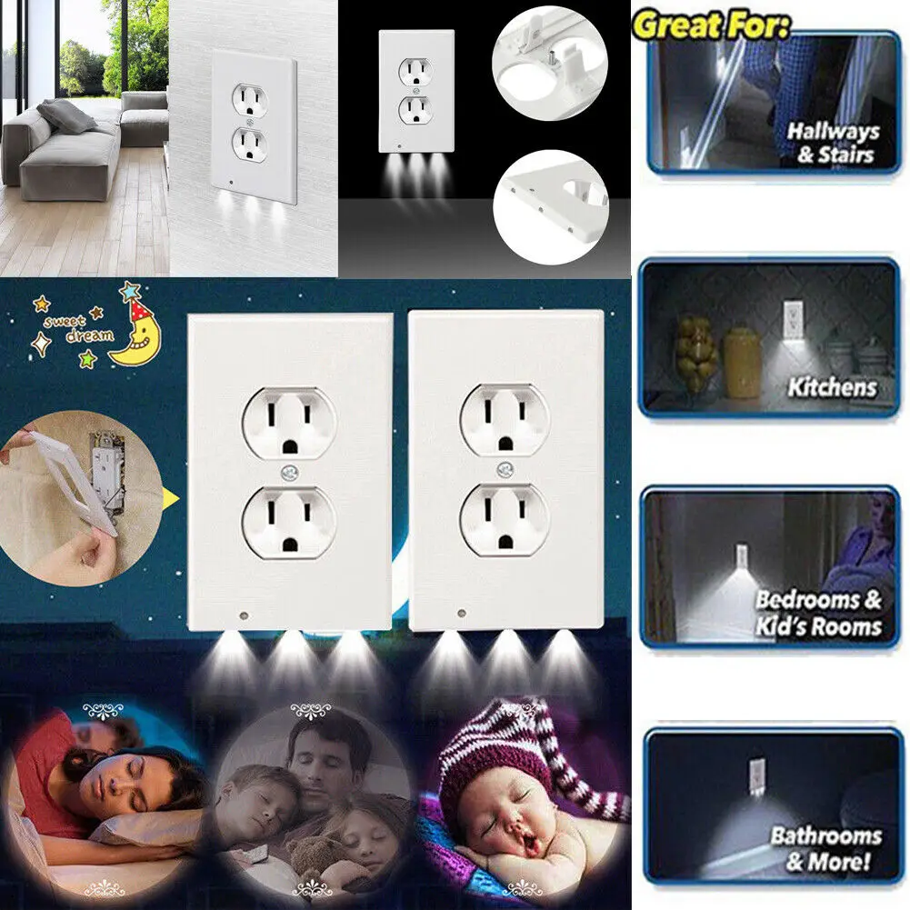 

Cover Hallway Bathroom With LED Lights Night Angel Wall Outlet Cover plate Plug