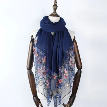 

women embroider lace floral beads scarves cotton shawls muslim hijab wraps scarf headband long scarves 180*70cm 10pcs/lot