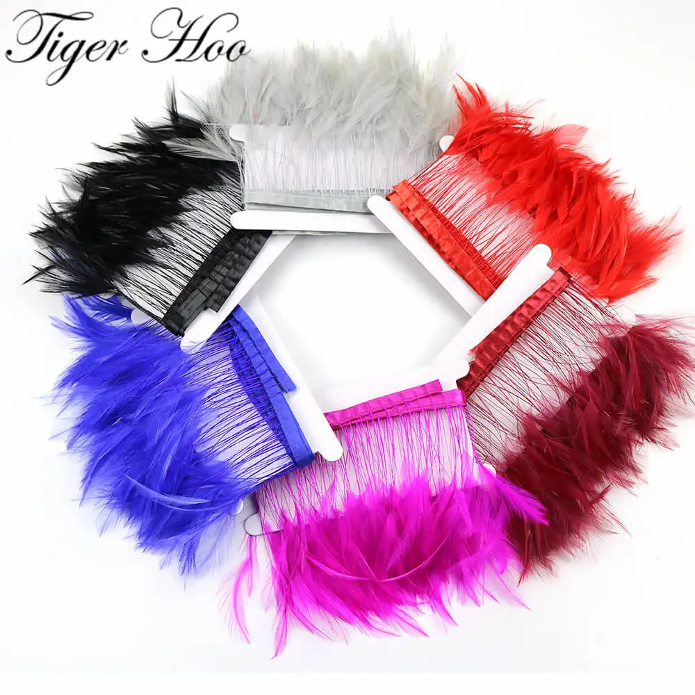 

2Yards White Stripped Coque Tail Feathers Trim Height 4-6inches Natural Feathers Ribbon DIY Clothing Accessories
