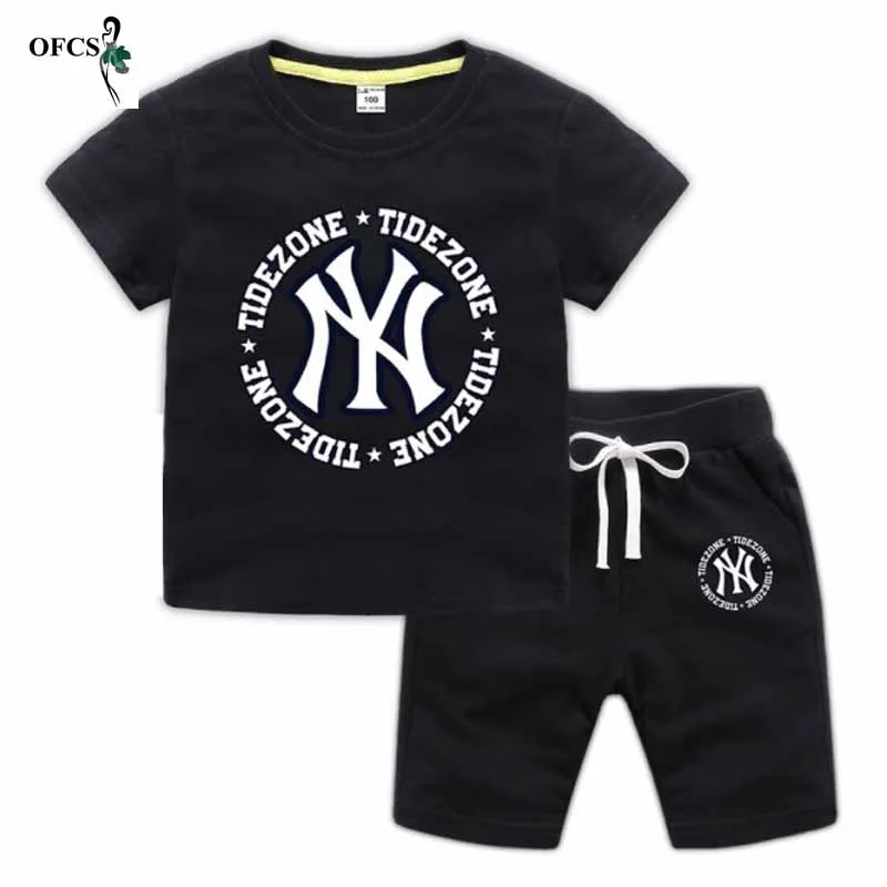 

Children's Summer two-piece Set Quality Cotton Short Sleeve Boys Clothes Baby Girls Fashion suit Letter Kids T-shirts+Shorts 12T