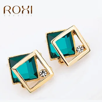 ROXI Gold Stud Earrings Fashion Jewelry Colorful Crystal Earrings Pendientes Mujer Moda 2017 for Women