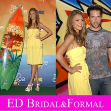 Jessica Alba Kleid zu 2007 Teen Choice Awards Trägerlosen Gelb Chiffon Short Prom Cocktail Party Kleid vestido de festa curto