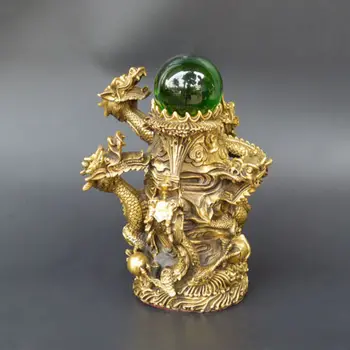 

Exquisite Chinese Brass Feng Shui Five Dragon Loong Dragons Bead Animal Statue