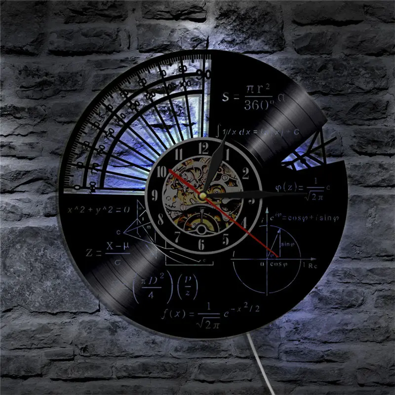 1 шт. математическая тема Виниловая пластинка настенные часы научная физика винтажные настенные часы современное настенное Искусство декоративный подарок для учителя студента - Цвет: With Led
