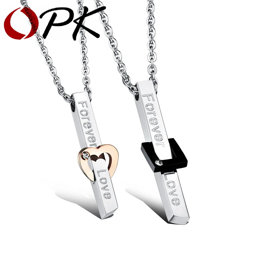 

OPK Lovers' Lock Heart Necklaces Stainless Steel Cubic Zirconia Forever Love Women Men Sport Jewelry GX1010