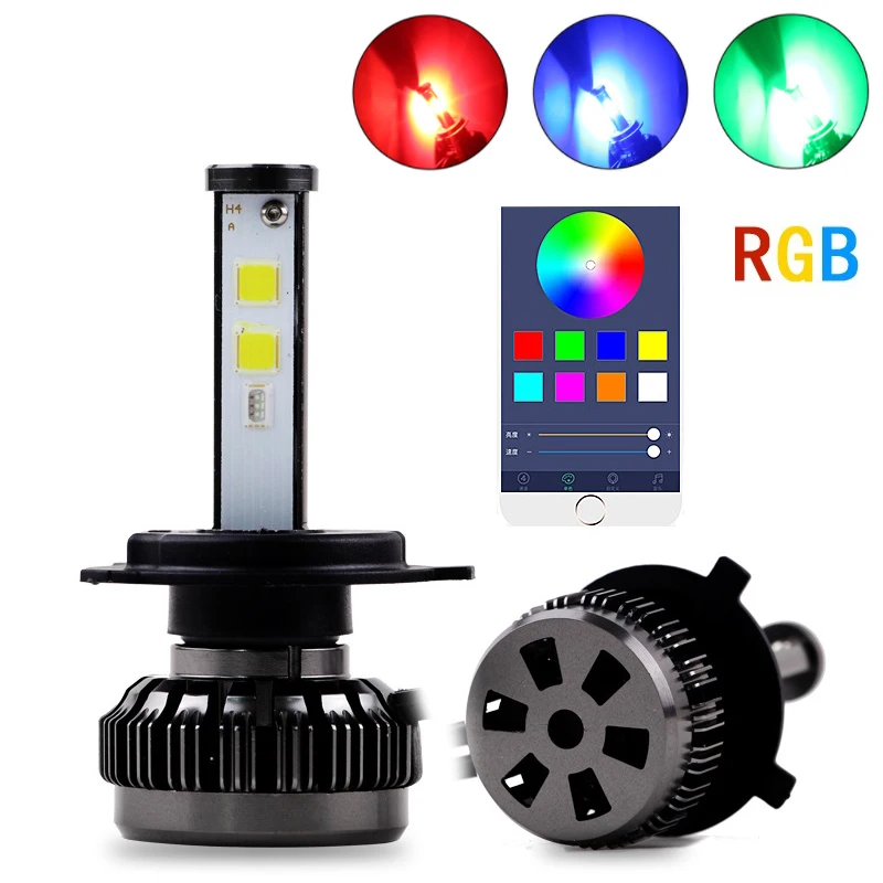 

2Pcs Popular Car Multicolors RGB Auto LED Headlight Kits H1 H7 H4 H8 HB3 HB4 881 H16 APP Bluetooth Remote Control DIY Foglight