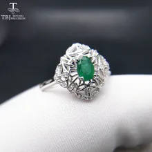 TBJ, натуральный Замбия зеленый изумруд 0.5ct овальной огранки 4*6 мм драгоценный камень кольцо для леди из стерлингового серебра 925 пробы ювелирные украшения с подарочной коробкой