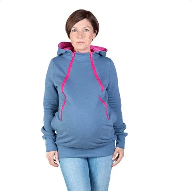 Толстовки утолщенной Беременность ношения ребенка для беременных Cusual пальто Для женщин толстовка кенгуру верхняя одежда пальто для беременных ER778 - Цвет: Синий