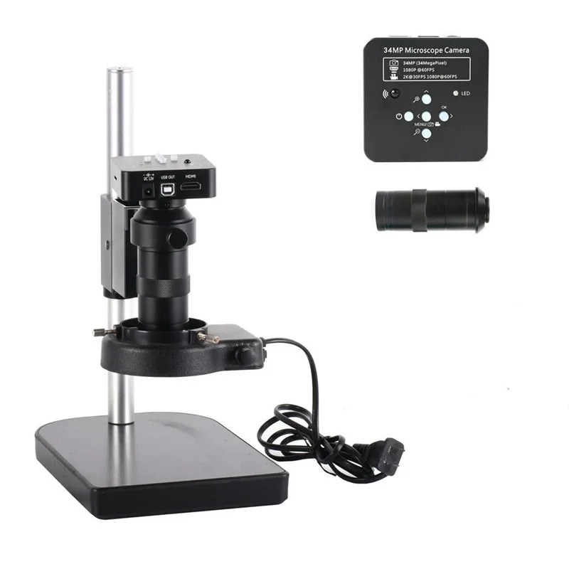 

Full Set 34MP 2K Industrial Microscope Camera HDMI USB Outputs 100X C-mount Lens 60 LED Light Video Recorder For PCB Soldering