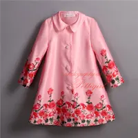 Retail Children  Girls Pink Long Jacket With Rose Pattern Kids Winter Clothes OC80924-70W
