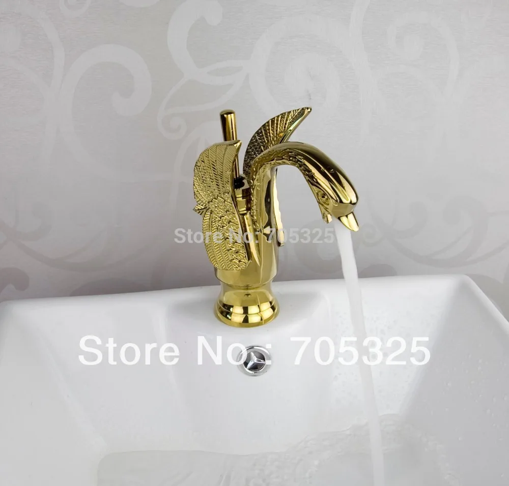 

Swan New Nice Spout Design Single Handle Polished Golden Basin Tap Mixer Deck Kitchen Sink Bathroom Bathtub Faucet Set CC-5555