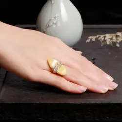 JIUDUO натурального янтаря кольца стерлингового серебра 925 милые дамы бабочка кольца