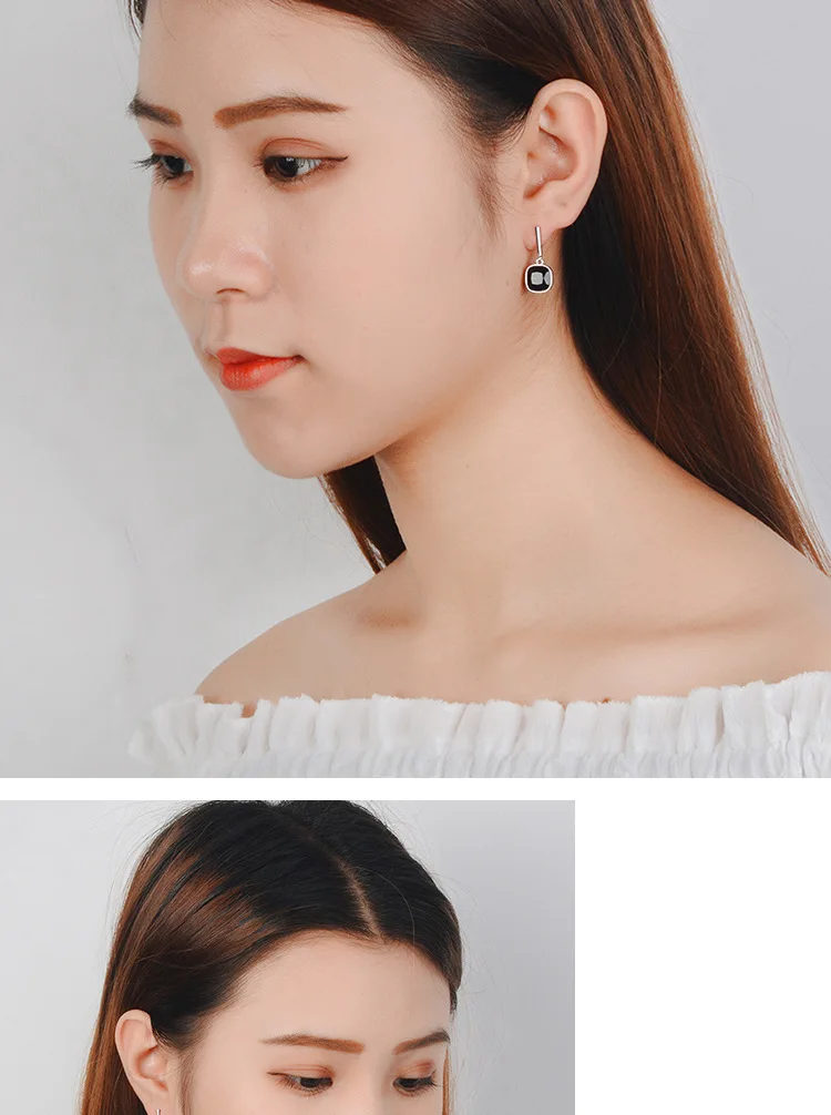 Новая мода корейский стиль 925 пробы серебряные ювелирные изделия геометрические личности простые квадратные Длинные женские хрустальные серьги-гвоздики SE828