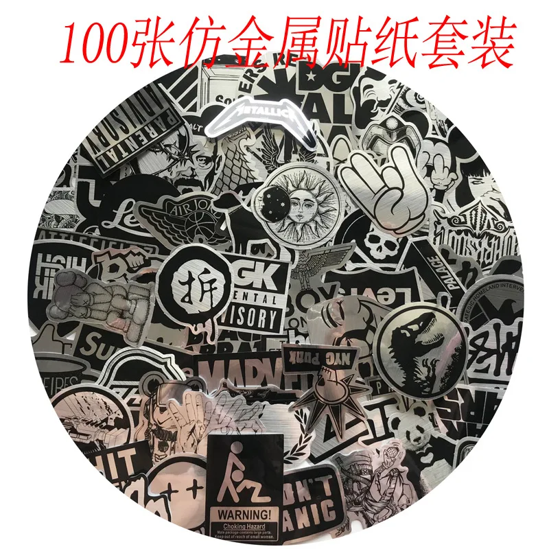 

100 scribbled luggage rack stickers popular logo imitation metal personality stickers waterproof bike scooter stickers
