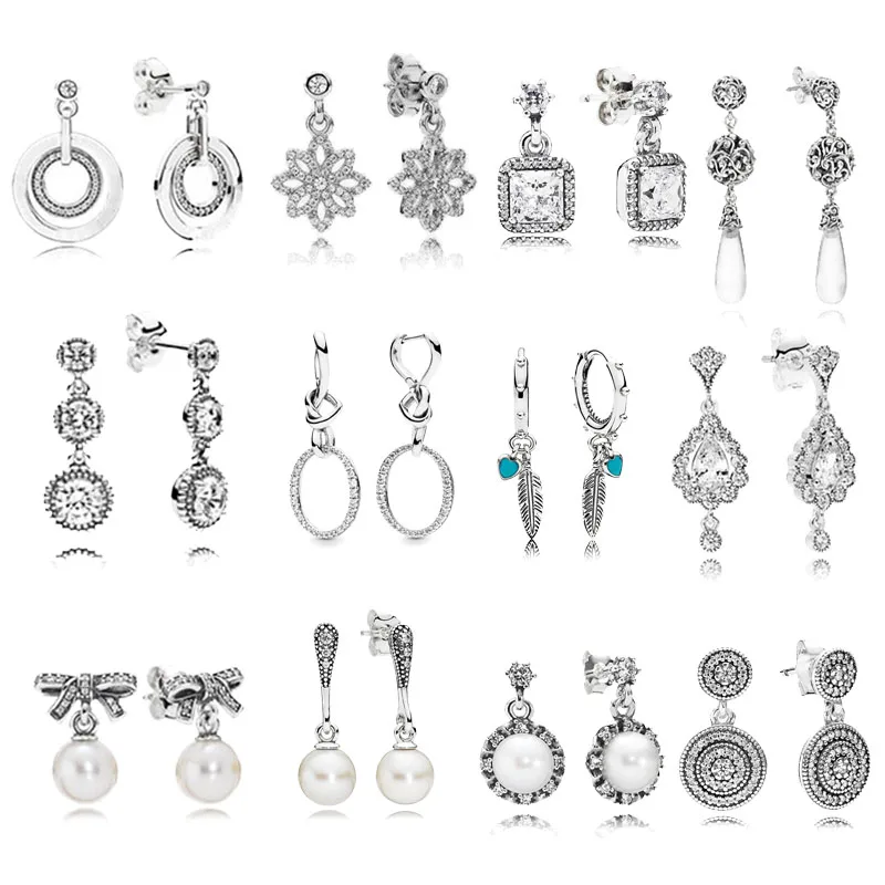 

Trendy 925 Sterling Silver Pans Earrings For Women Elegant Beauty Knotted Hearts Earring Fine Original Europe Jewelry Gift
