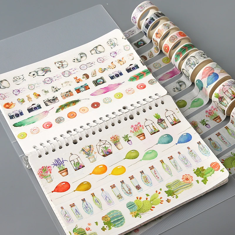 

planner decorative tape, Color feathers Donuts balloon cactus Wishing bottle Panda camera Pendulum tape sticker