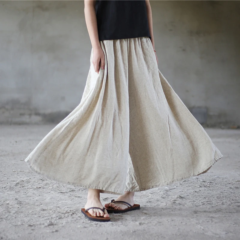 

Johnature Women Wide Leg Pants Linen Elastic Waist Trouser 2019 Summer New Casual Loose Women Clothes Vintage Brief Pants