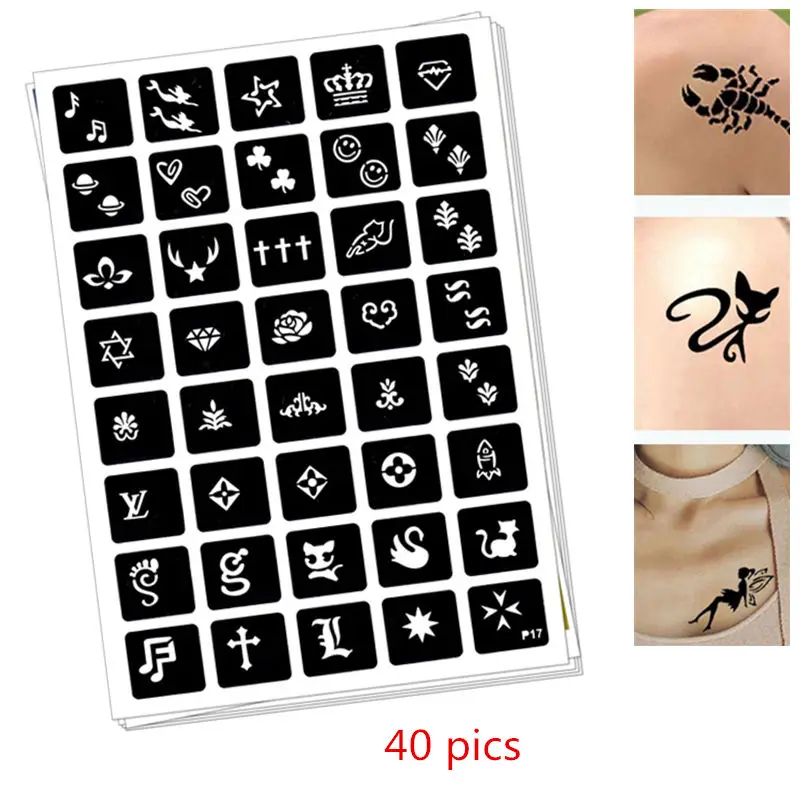 

40 pics Henna Tattoo Stencils DIY Jagua Drawing Templates Airbrush Mehndi Body Art Small Flash Tatoo Stencil C10