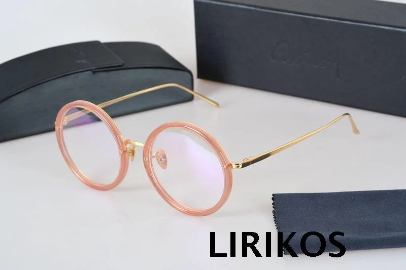 LIRIKOS чистого титана Антикоррозийные гранни шикарные закругленные очки для чтения прозрачные линзы для глаз мужские очки аксессуары - Цвет оправы: WATERMELON RED
