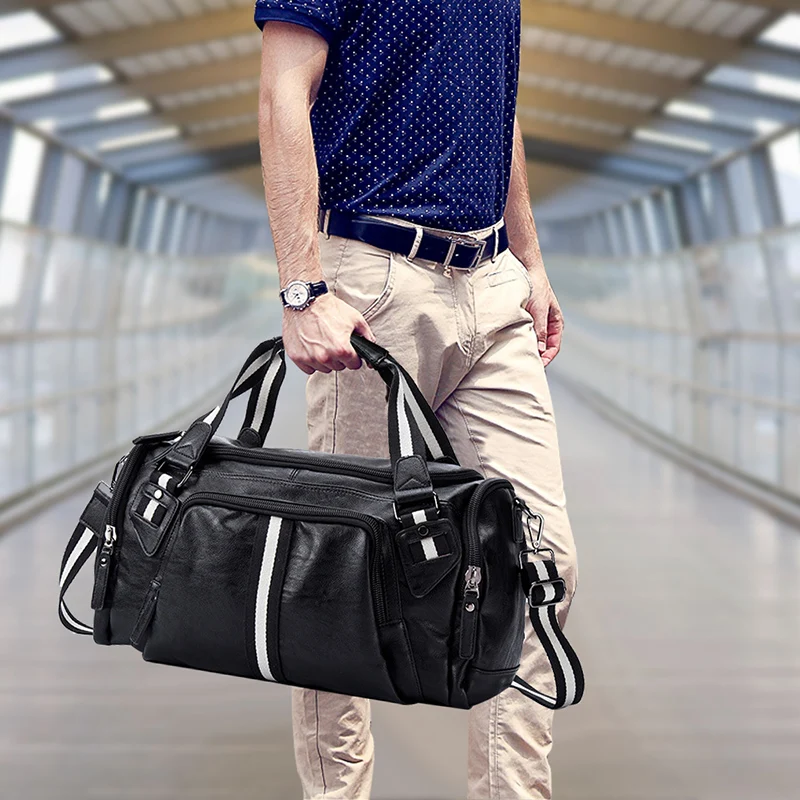 Scione полосатая дорожная сумка для багажа, водонепроницаемая, из искусственной кожи, спортивные сумки на плечо, модные, большие, повседневные, деловые, для чемодана