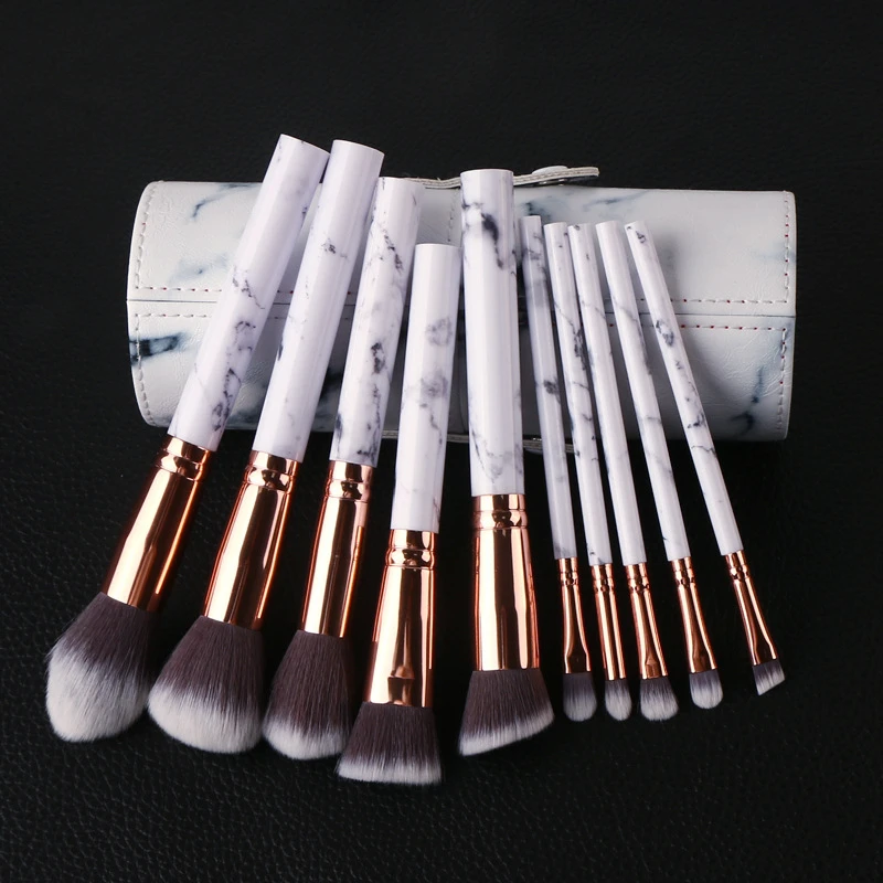 

10Pcs Makeup Brush Set Fashion White Marble Make up Powder Blush Blending Highlighter Eyeshadow Cosmetics Brush Kit with Holder