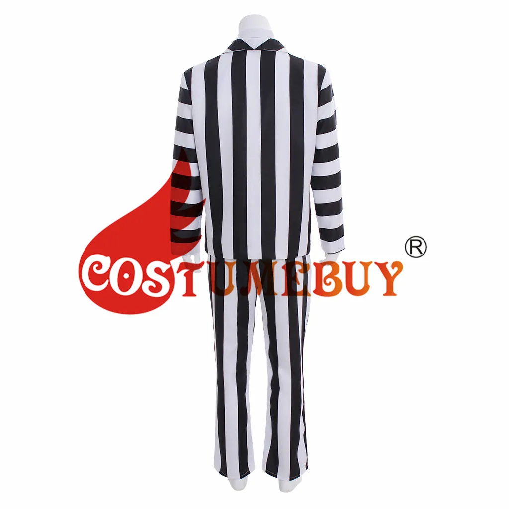 CostumeBuy фильм Beetlejuice косплей костюм Взрослый мужской Beetlejuice униот костюм женский средневековый черный белый в полоску платье L920