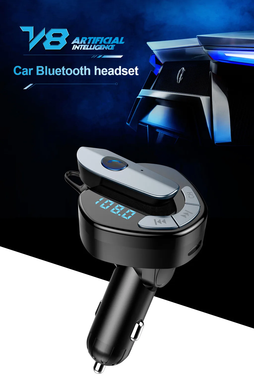 MP3 беспроводной в автомобиле Bluetooth USB зарядное устройство с беспроводным Bluetooth наушники автомобильный музыкальный аудио приемник#608