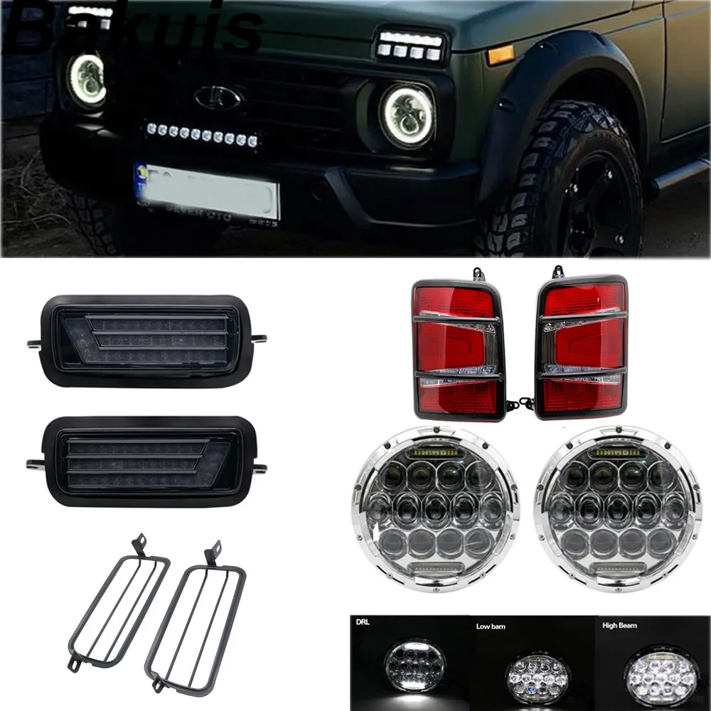 

For Lada Niva 7inch Led Headlight Hi/Low Beam Daytime Running Light Red/Smoke Rear Tail Light with Brackets For Lada Niva 4x4
