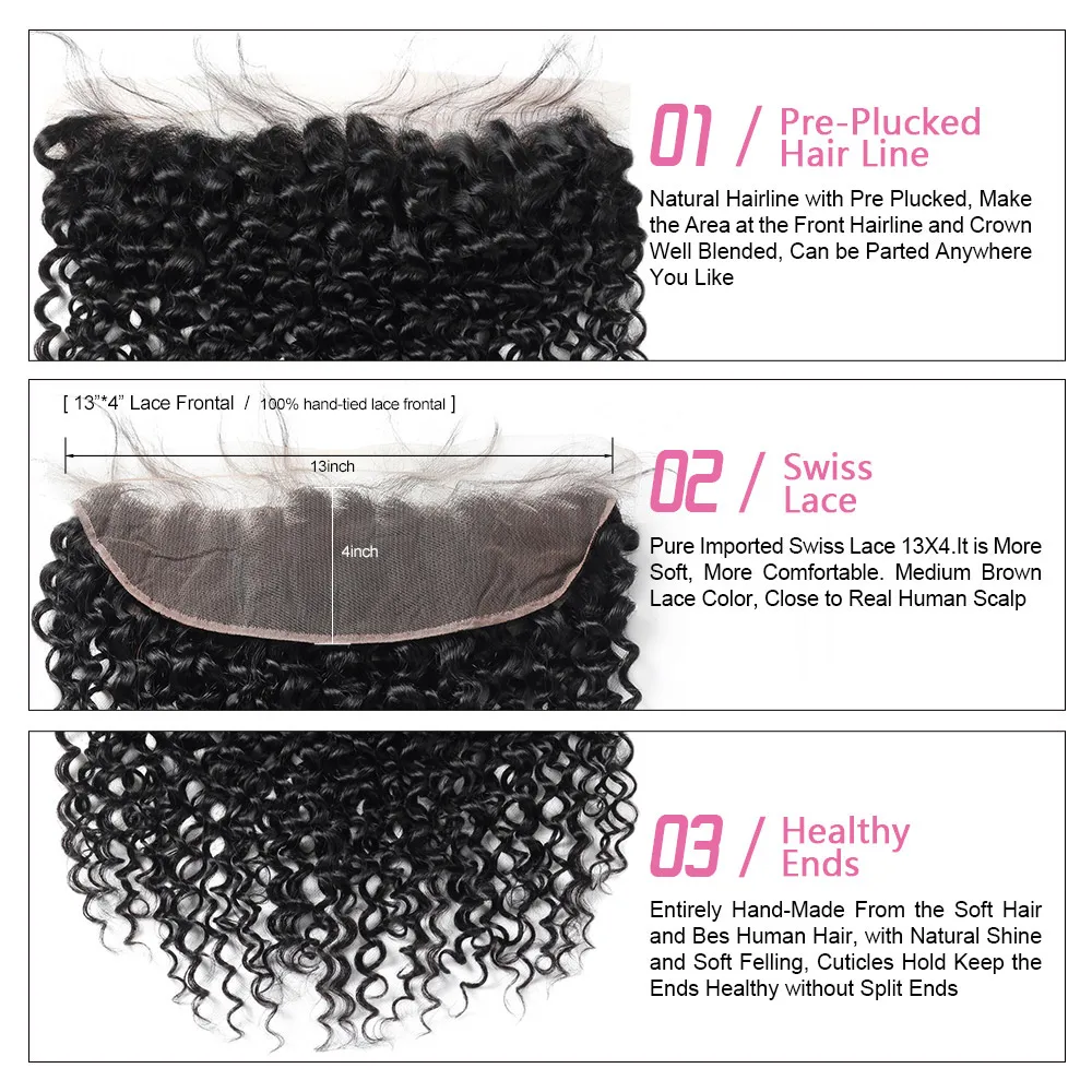 Lolly Curly Human Hair Weave Bundles With Frontal Remy Hair Extensions Peruvian Hair Bundles With Frontal Closure Ear To Ear