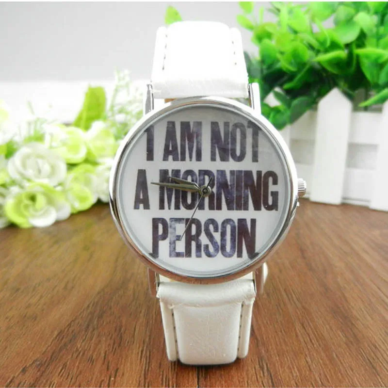 

1PC English Letters Women Men Leather Band Analog Quartz Dial Wrist Watch Relogio Masculino June2