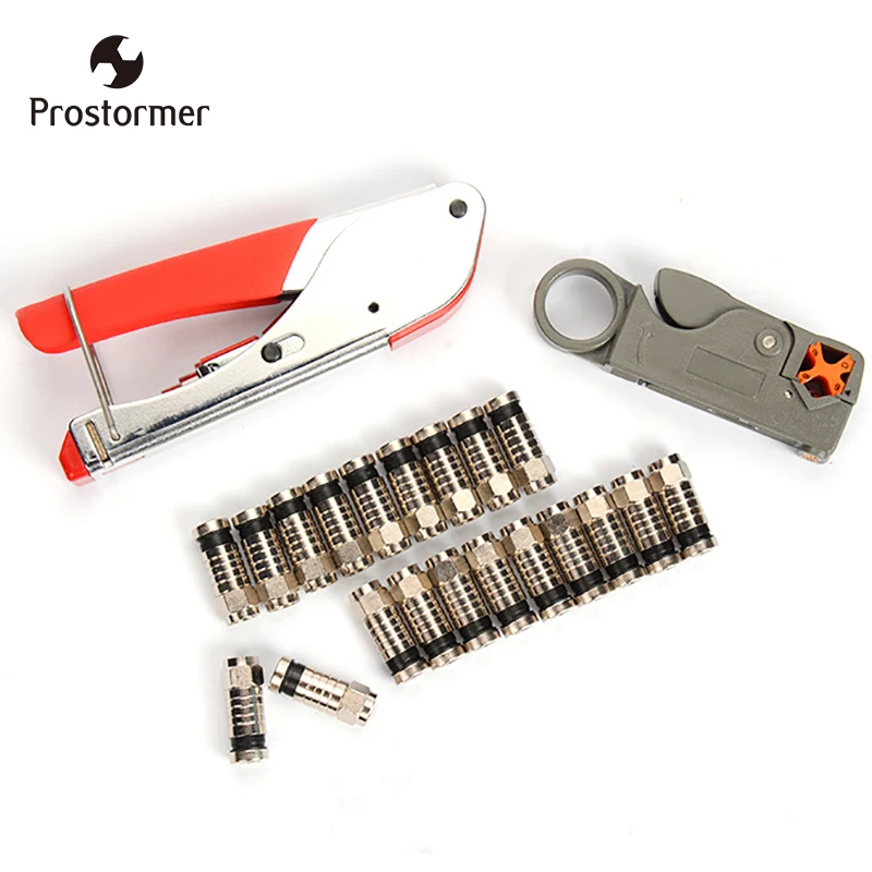 Prostormer Coaxial Cable Wire Stripper RG6/RG59 Compression F Connector Tool Crimping Pliers Wire Stripping Pliers Kit AMH143