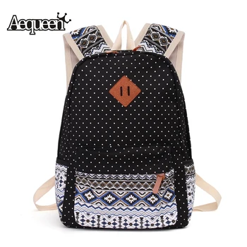 AEQUEEN 3 PCS/Set Women Backpack Canvas Printing School Bags For Teenagers Girls Laptop Backpacks Cute Rucksack School Bags