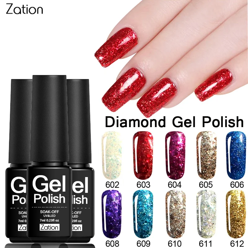 Zation Diamond Nail Gel Bling Nail Polish Glitter Gel Polish Shimmer