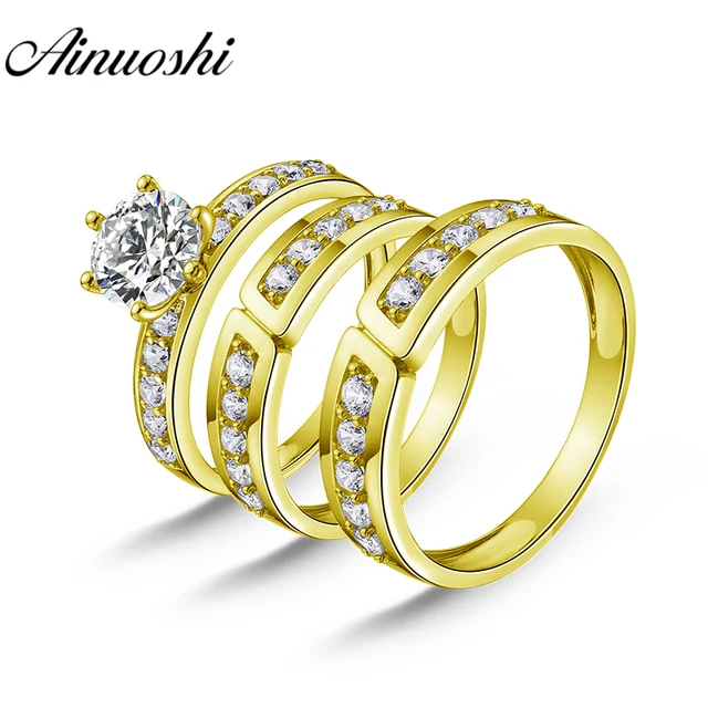 Ainuoshi 6 9g Real Gold Trio Rings Vintage Band Lover Engagement Ainuoshi 6 9g Real Gold Trio Rings Vintage Band Lover Engagement Wedding Ring Jewelry 10k Yellow