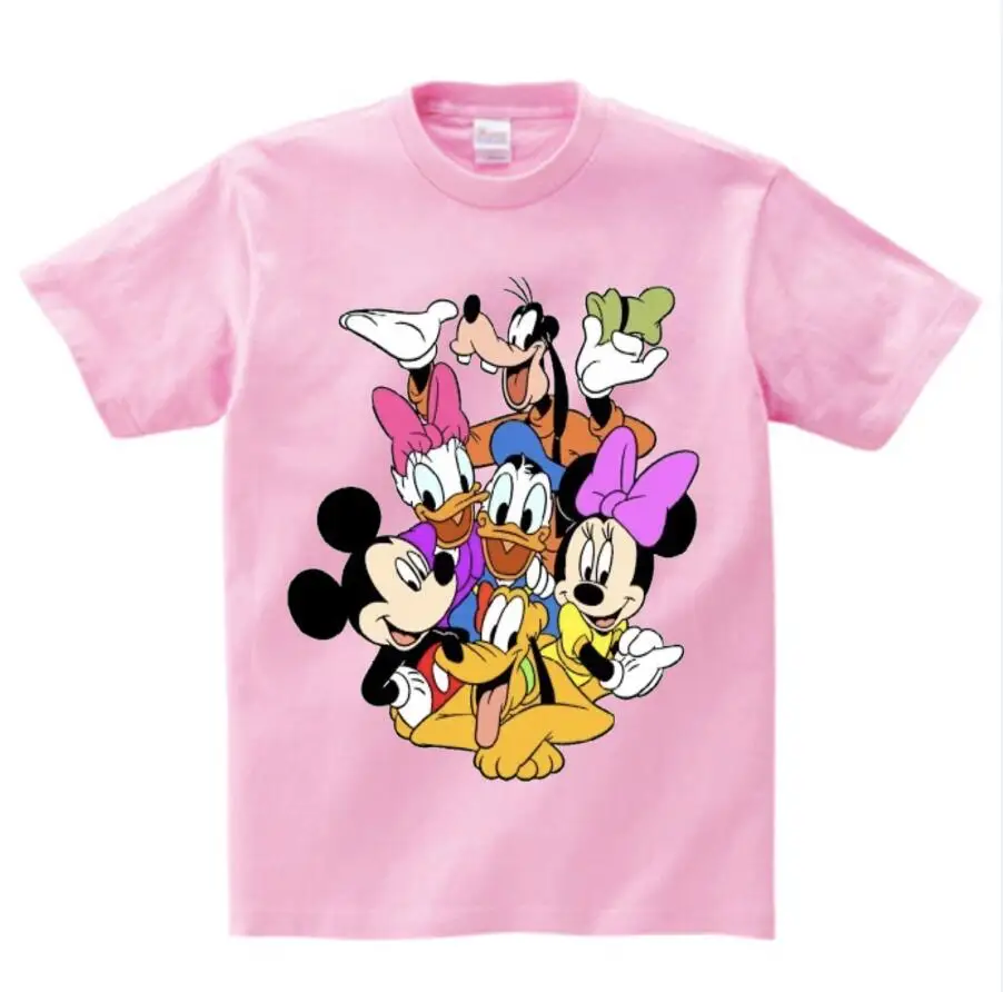 Детские футболки с изображением Микки Мауса футболка с короткими рукавами с изображением мышки футболка для маленьких мальчиков и девочек с Дональдом летняя футболка с круглым вырезом От 2 до 15 лет N - Цвет: pink childreT-shirt